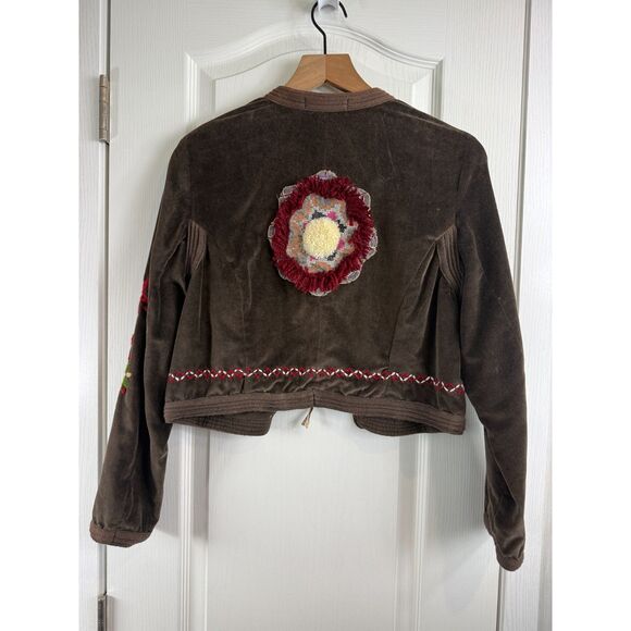Casual Studio Women's Brown Velvet Multicolor Embroidered Floral Size S Small - Picture 3 of 10